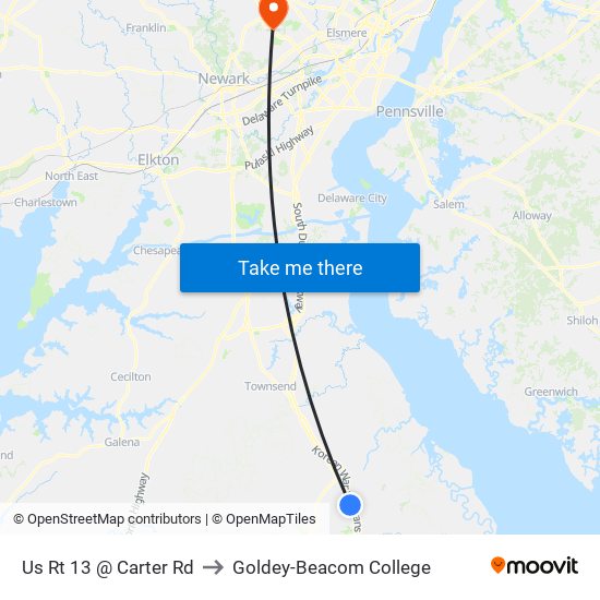 Us Rt 13 @ Carter Rd to Goldey-Beacom College map