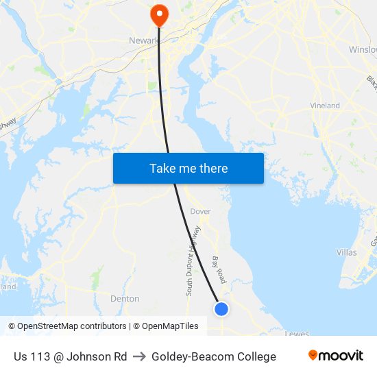 Us 113 @ Johnson Rd to Goldey-Beacom College map