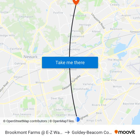 Brookmont Farms @ E-Z Waymart to Goldey-Beacom College map