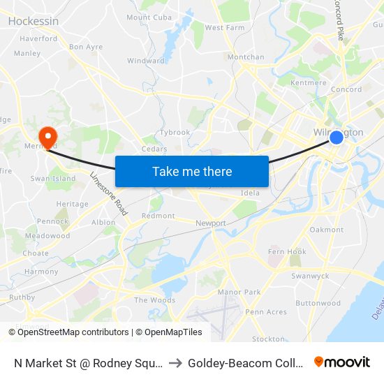 N Market St @ Rodney Square to Goldey-Beacom College map