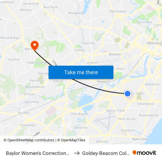Baylor Women's Correctional Inst to Goldey-Beacom College map
