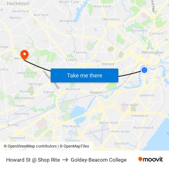 Howard St @ Shop Rite to Goldey-Beacom College map