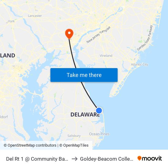 Del Rt 1 @ Community Bank to Goldey-Beacom College map