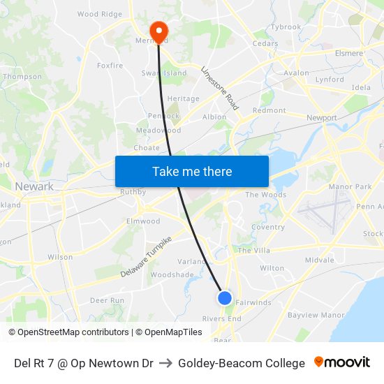 Del Rt 7 @ Op Newtown Dr to Goldey-Beacom College map