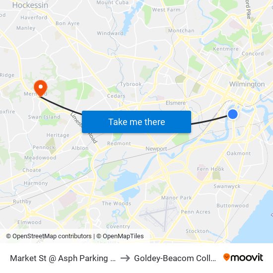 Market St @ Asph Parking Lot to Goldey-Beacom College map