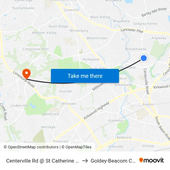 Centerville Rd @ St Catherine Of Siena to Goldey-Beacom College map
