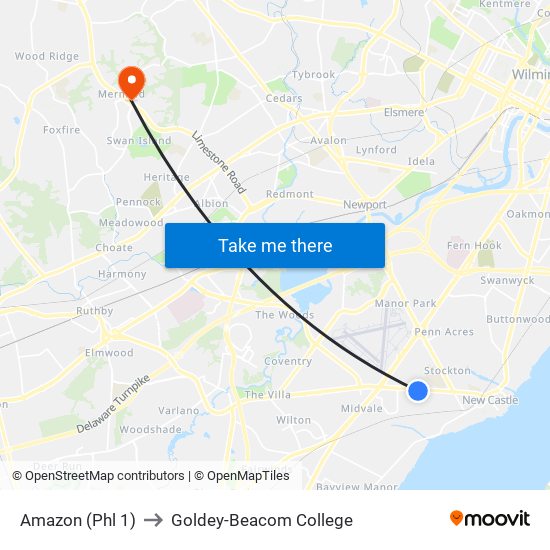 Amazon (Phl 1) to Goldey-Beacom College map