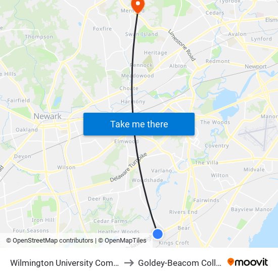 Wilmington University Complex to Goldey-Beacom College map