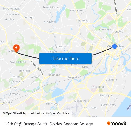 12th St @ Orange St to Goldey-Beacom College map