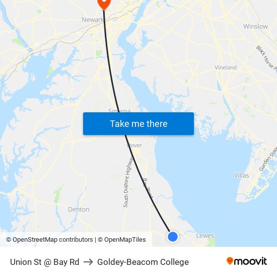 Union St @ Bay Rd to Goldey-Beacom College map