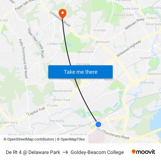 De Rt 4 @ Delaware Park to Goldey-Beacom College map