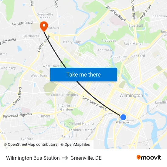 Wilmington Bus Station to Greenville, DE map
