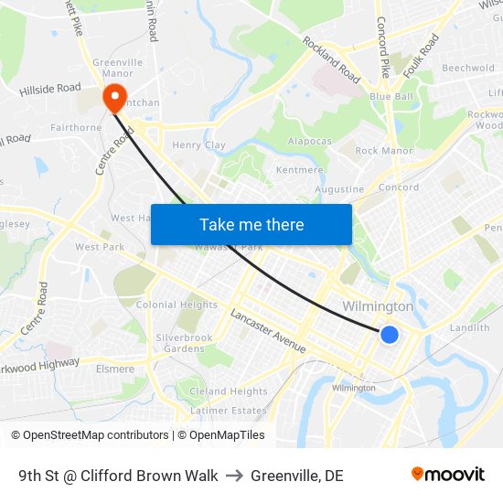 9th St @ Clifford Brown Walk to Greenville, DE map