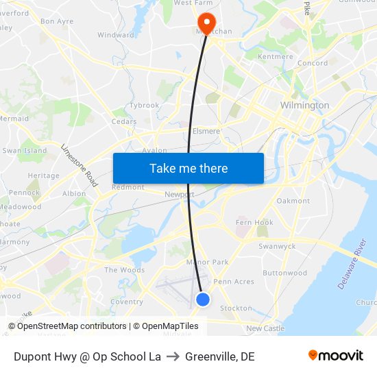 Dupont Hwy @ Op School La to Greenville, DE map