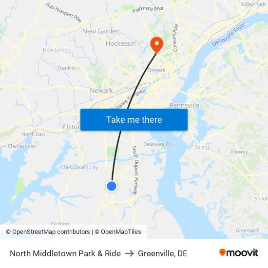 North Middletown Park & Ride to Greenville, DE map