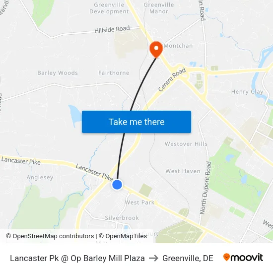 Lancaster Pk @ Op Barley Mill Plaza to Greenville, DE map