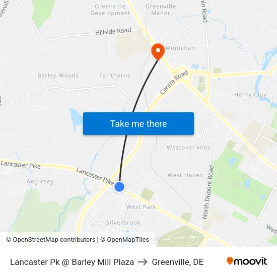 Lancaster Pk @ Barley Mill Plaza to Greenville, DE map