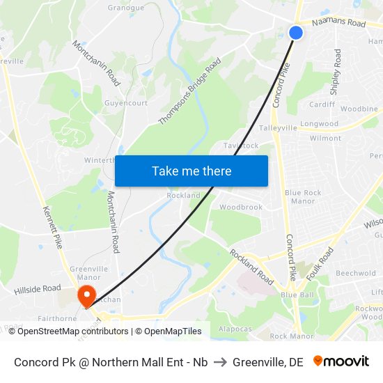 Concord Pk @ Northern Mall Ent - Nb to Greenville, DE map