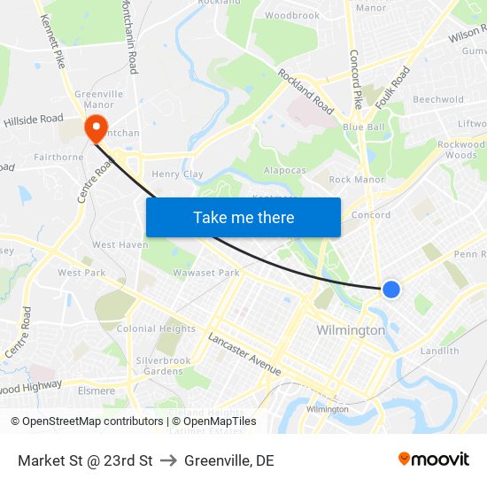 Market St @ 23rd St to Greenville, DE map