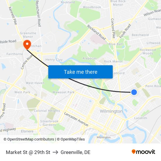 Market St @ 29th St to Greenville, DE map