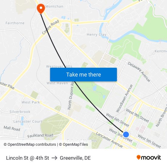 Lincoln St @ 4th St to Greenville, DE map