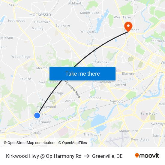 Kirkwood Hwy @ Op Harmony Rd to Greenville, DE map