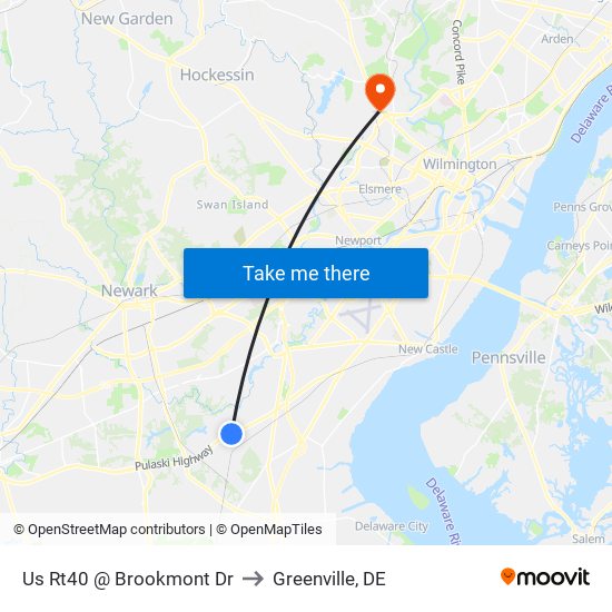 Us Rt40 @ Brookmont Dr to Greenville, DE map