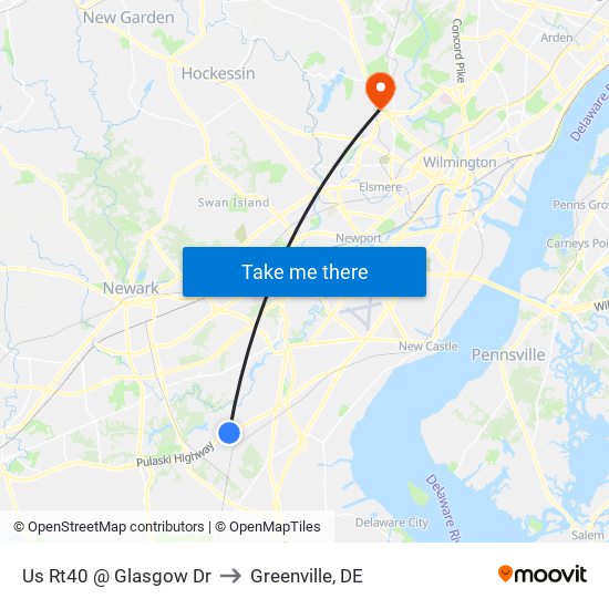 Us Rt40 @ Glasgow Dr to Greenville, DE map
