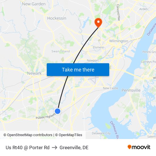 Us Rt40 @ Porter Rd to Greenville, DE map