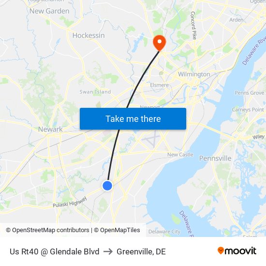 Us Rt40 @ Glendale Blvd to Greenville, DE map