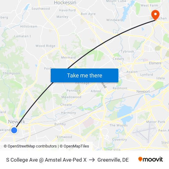 S College Ave @ Amstel Ave-Ped X to Greenville, DE map