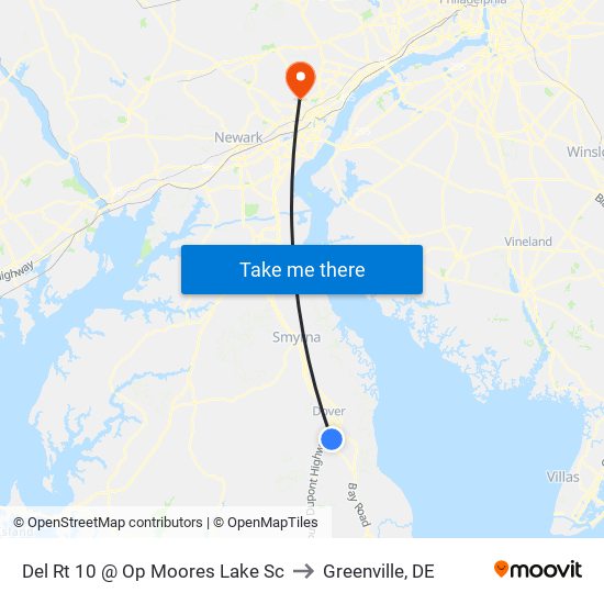 Del Rt 10 @ Op Moores Lake Sc to Greenville, DE map