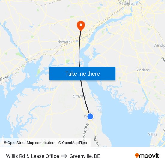 Willis Rd & Lease Office to Greenville, DE map