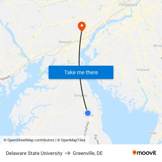 Delaware State University to Greenville, DE map
