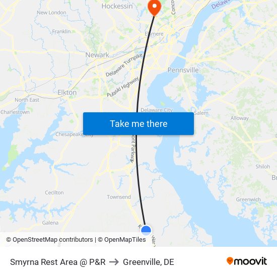 Smyrna Rest Area @ P&R to Greenville, DE map