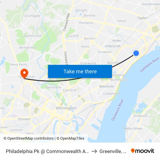 Philadelphia Pk @ Commonwealth Ave to Greenville, DE map