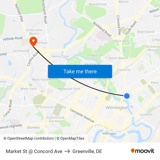Market St @ Concord Ave to Greenville, DE map