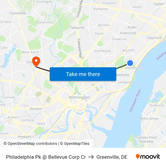 Philadelphia Pk @ Bellevue Corp Cr to Greenville, DE map