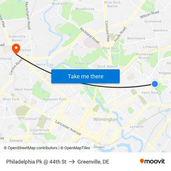 Philadelphia Pk @ 44th St to Greenville, DE map