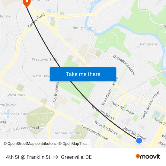 4th St @ Franklin St to Greenville, DE map