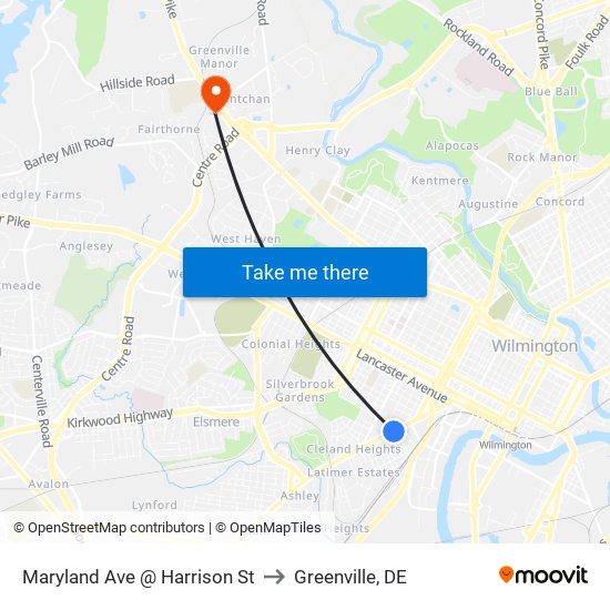 Maryland Ave @ Harrison St to Greenville, DE map