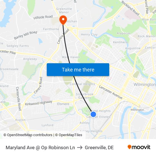 Maryland Ave @ Op Robinson Ln to Greenville, DE map