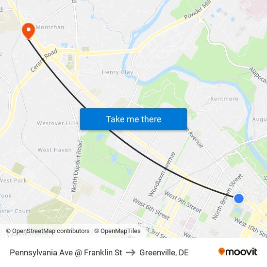 Pennsylvania Ave @ Franklin St to Greenville, DE map