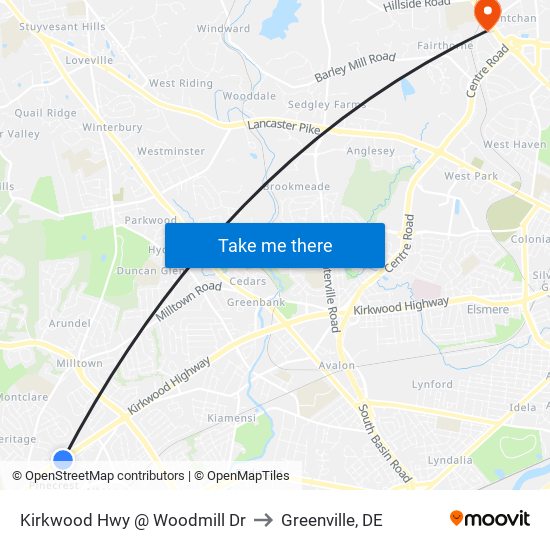 Kirkwood Hwy @ Woodmill Dr to Greenville, DE map