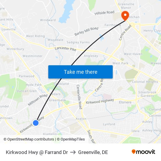 Kirkwood Hwy @ Farrand Dr to Greenville, DE map