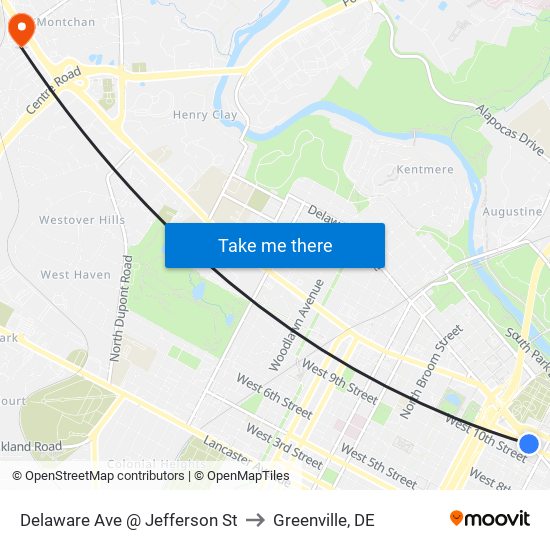 Delaware Ave @ Jefferson St to Greenville, DE map