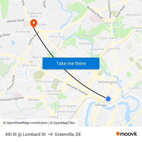 4th St @ Lombard St to Greenville, DE map