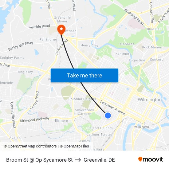 Broom St @ Op Sycamore St to Greenville, DE map
