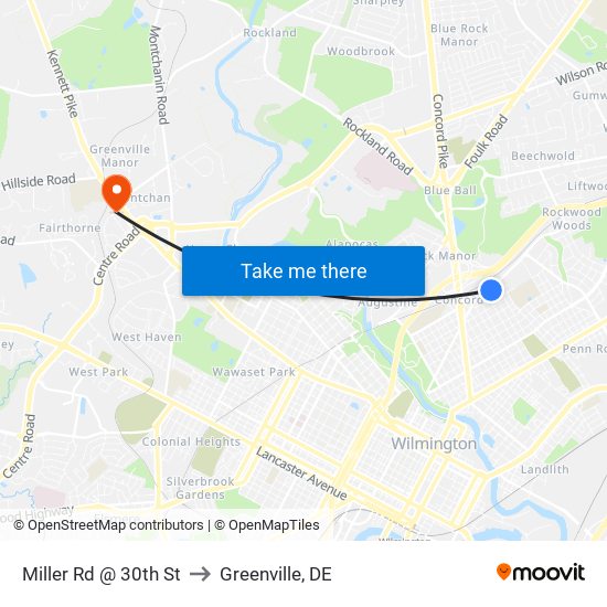 Miller Rd @ 30th St to Greenville, DE map