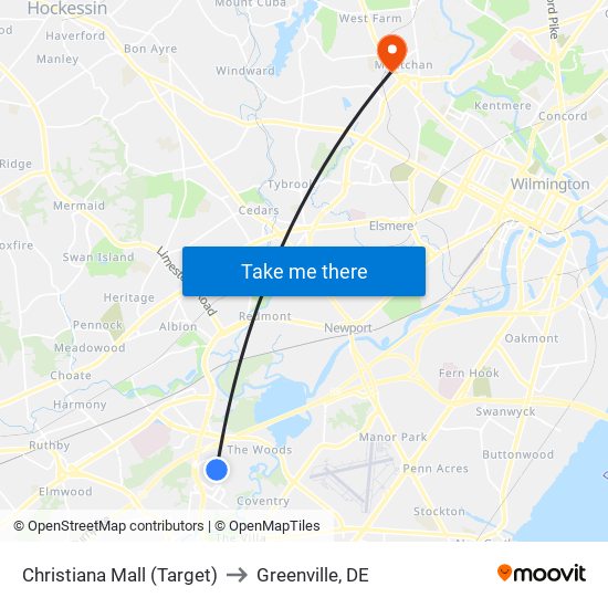 Christiana Mall (Target) to Greenville, DE map